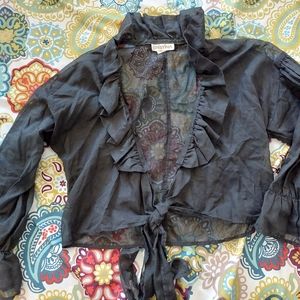 Sheer black cotton ruffled blouse